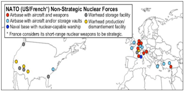 그림 1_미국의 전술핵탄두 및 관련 시설 배치 현황(2012년 5월 현재)