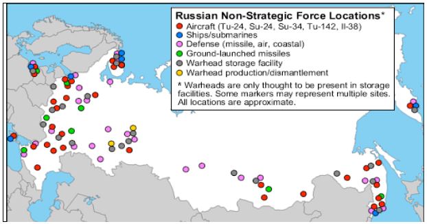 그림 2_러시아의 전술핵탄두 및 관련 시설 배치 현황(2012년 5월 현재)